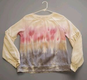 Women's Tie Dye Sweatshirt Sz Sm Lightweight Poof Sleeve Pullover  Knox Rose